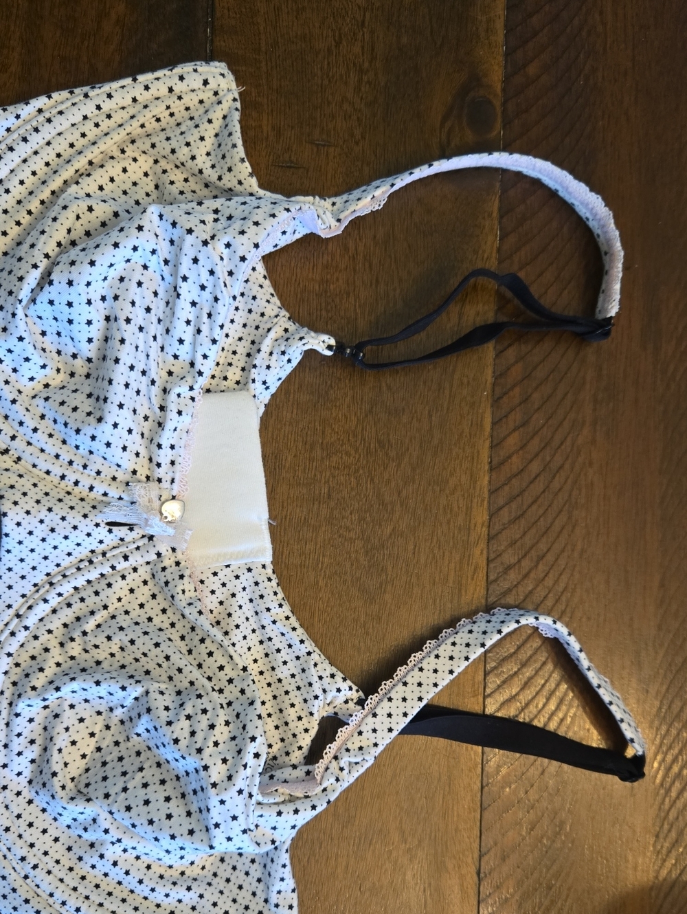 Victoria's Secret White Star-Print Nursing/Sleep Bra with Black Stars